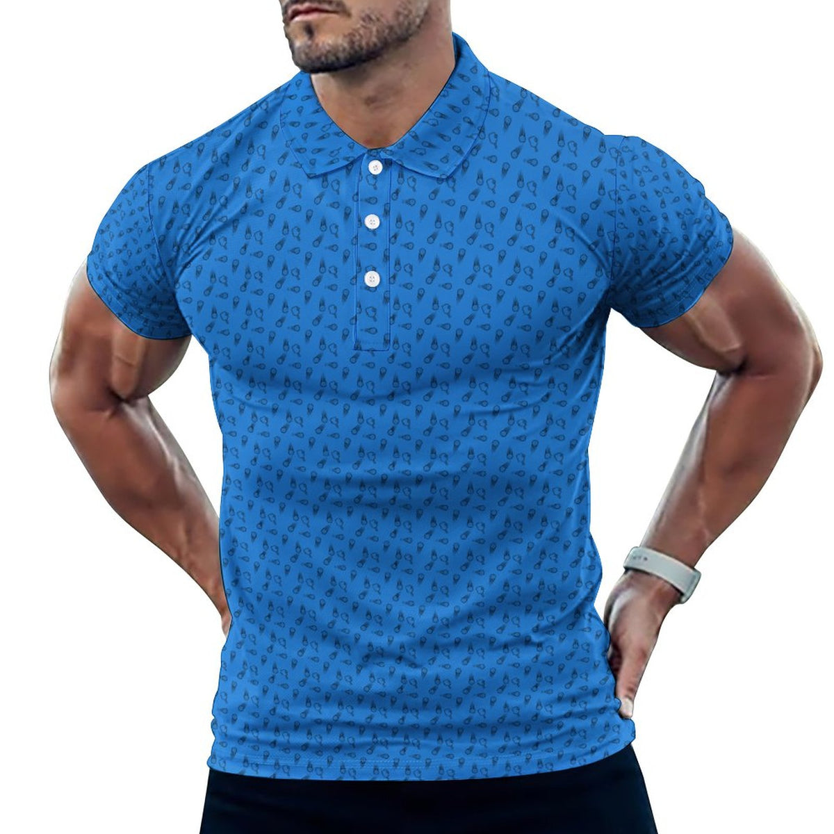 Men's Blue Pickleball Polo Shirts with All-Over printing Design Straight