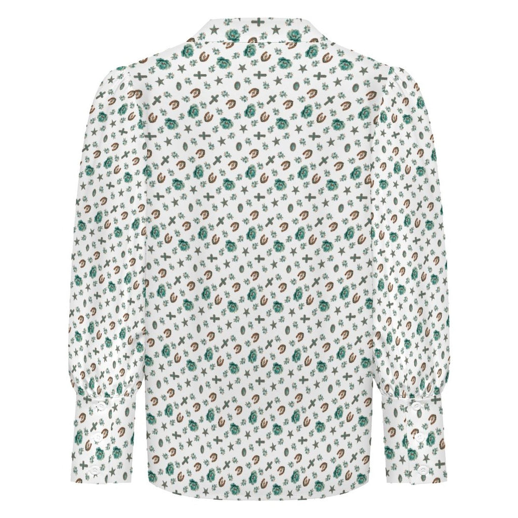 Women's Western Motif Satin Lantern Sleeve Long Sleeve Blouse(All-Over Printing)