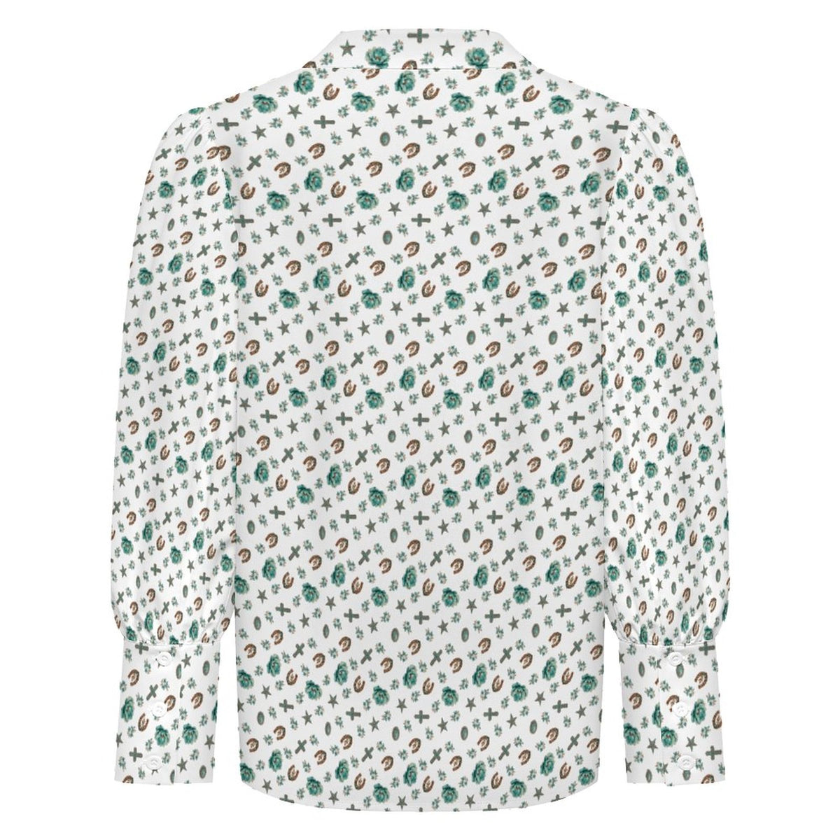 Women's Western Motif Satin Lantern Sleeve Long Sleeve Blouse(All-Over Printing)