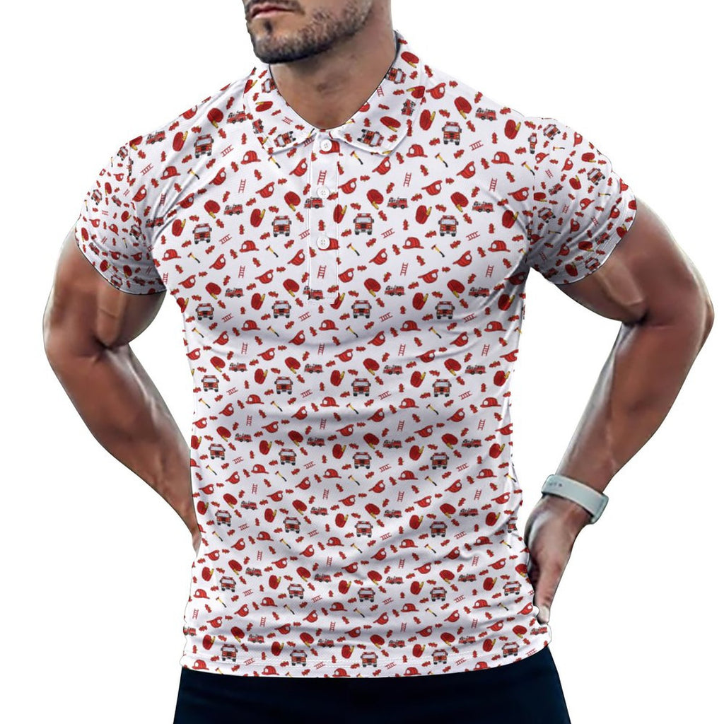 Men's Fireman POLO Shirt  Red White(All-Over Printing)