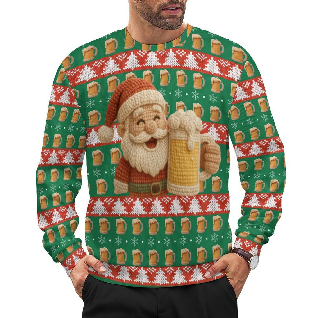 Ugly Christmas sweater Santa beer Oversized Pullover Sweater(All-Over Printing)