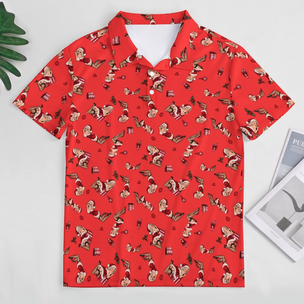 Christmas Shirt Mrs. Claus Pinup Naught  Polo Shirts with All-Over printing Design Straight