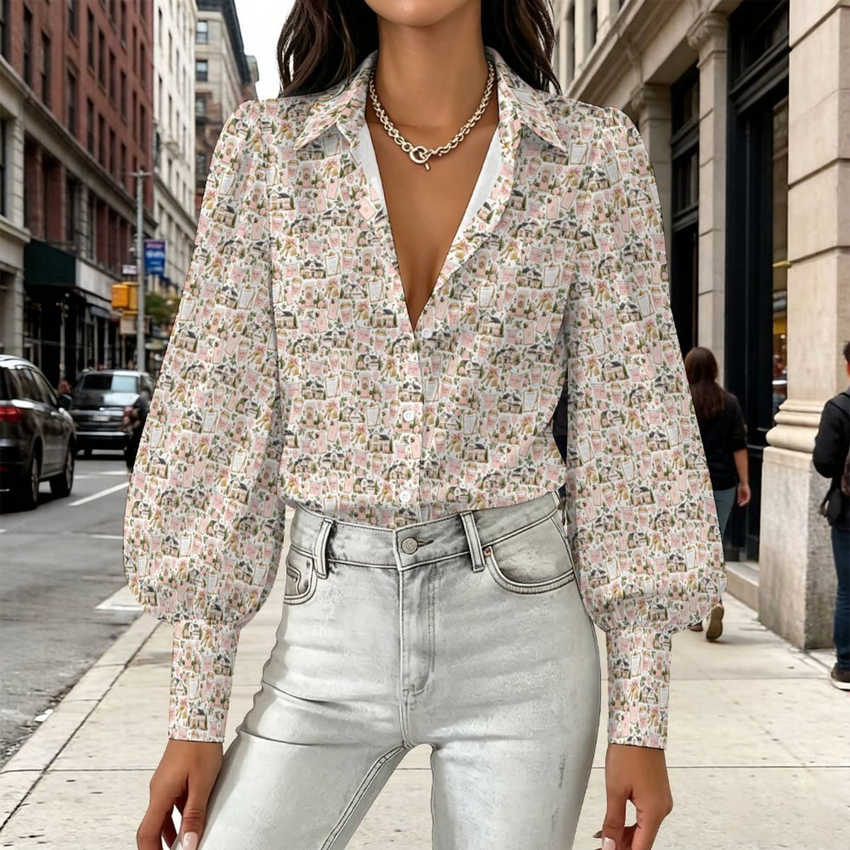 Women's Realtor  Satin Lantern Sleeve Long Sleeve Blouse Stand out at showings, open houses and closings in this iconic golf polo featuring a bold real estate pattern.