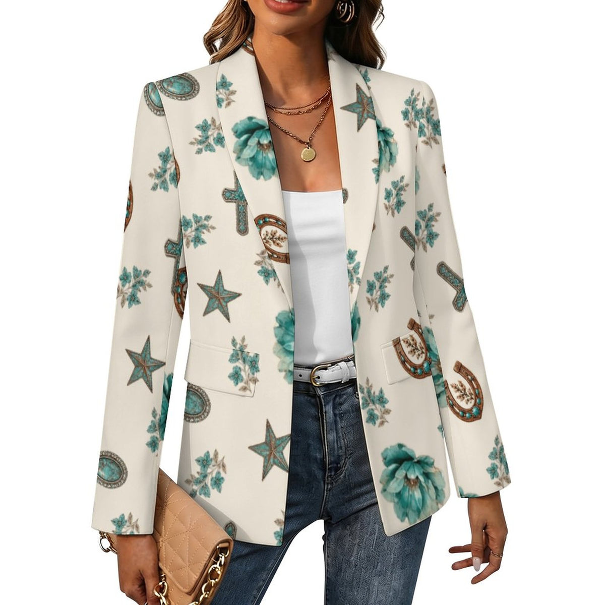 Women's Chic Western Wear Casual Lapel Blazer(All-Over Printing)
