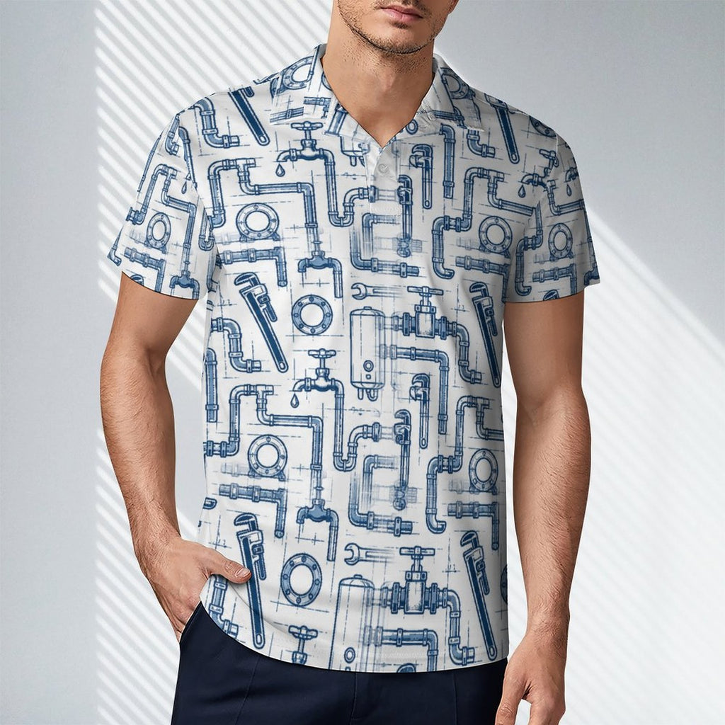 General Contractor Plumber Polo UPF50+ 180gsm Cooling Polyester Men's  Shop plumber polos and shirts with bold plumbing-inspired patterns featuring tools, pipes, wrenches, and trade designs