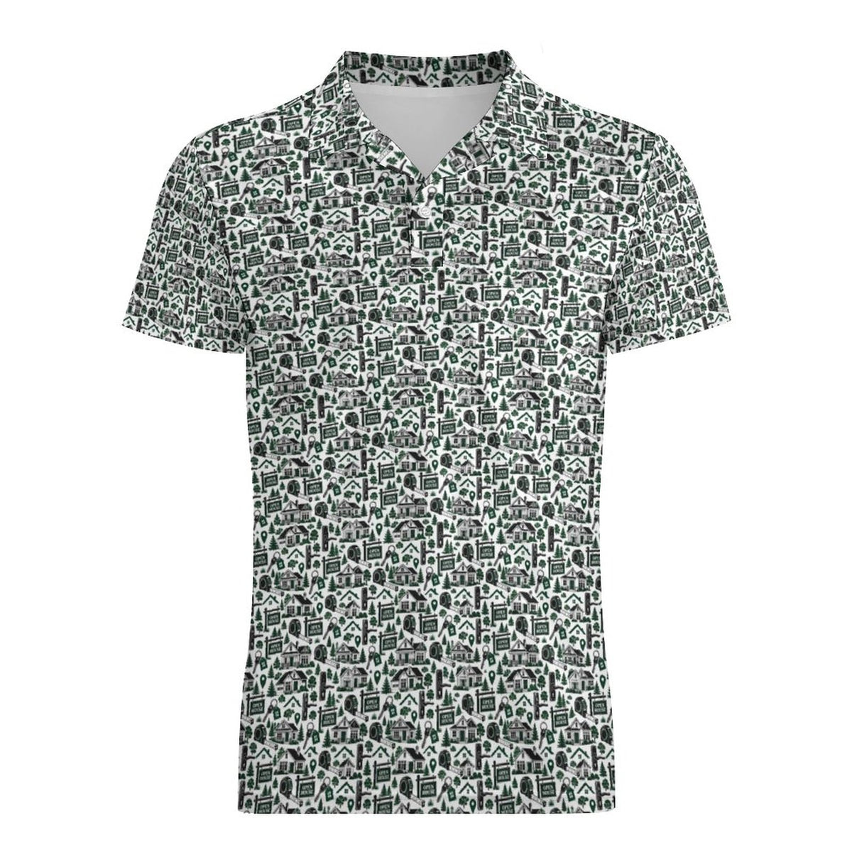 Men's Realtor Polo UPF50+ 180gsm Cooling Polyester Men's POLO T-shirt(All-Over Printing) Stand out at showings, open houses and closings in this iconic golf polo featuring a bold real estate pattern.