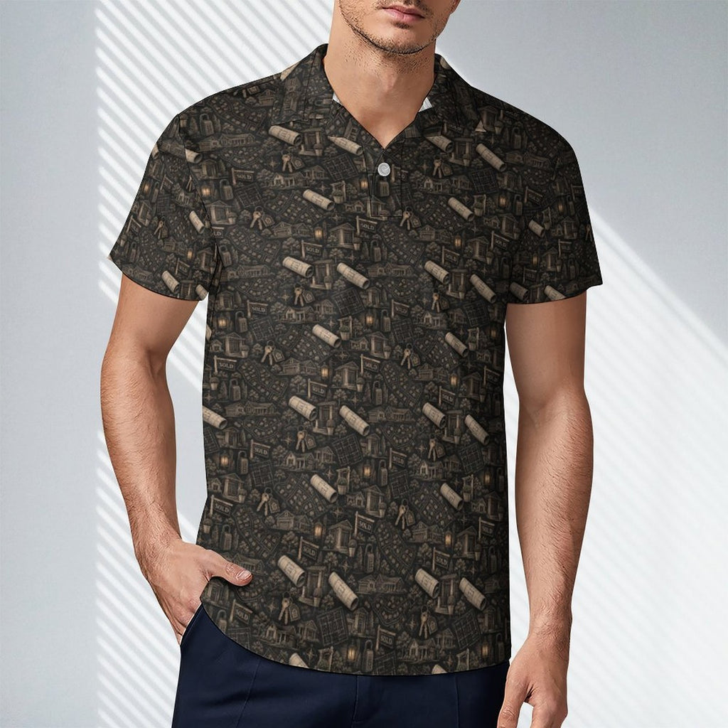 Men's Realtor Polo Shirt UPF50+ 180gsm Cooling Polyester Men's POLO T-shirt(All-Over Printing) Stand out at showings, open houses and closings in this iconic golf polo featuring a bold real estate pat