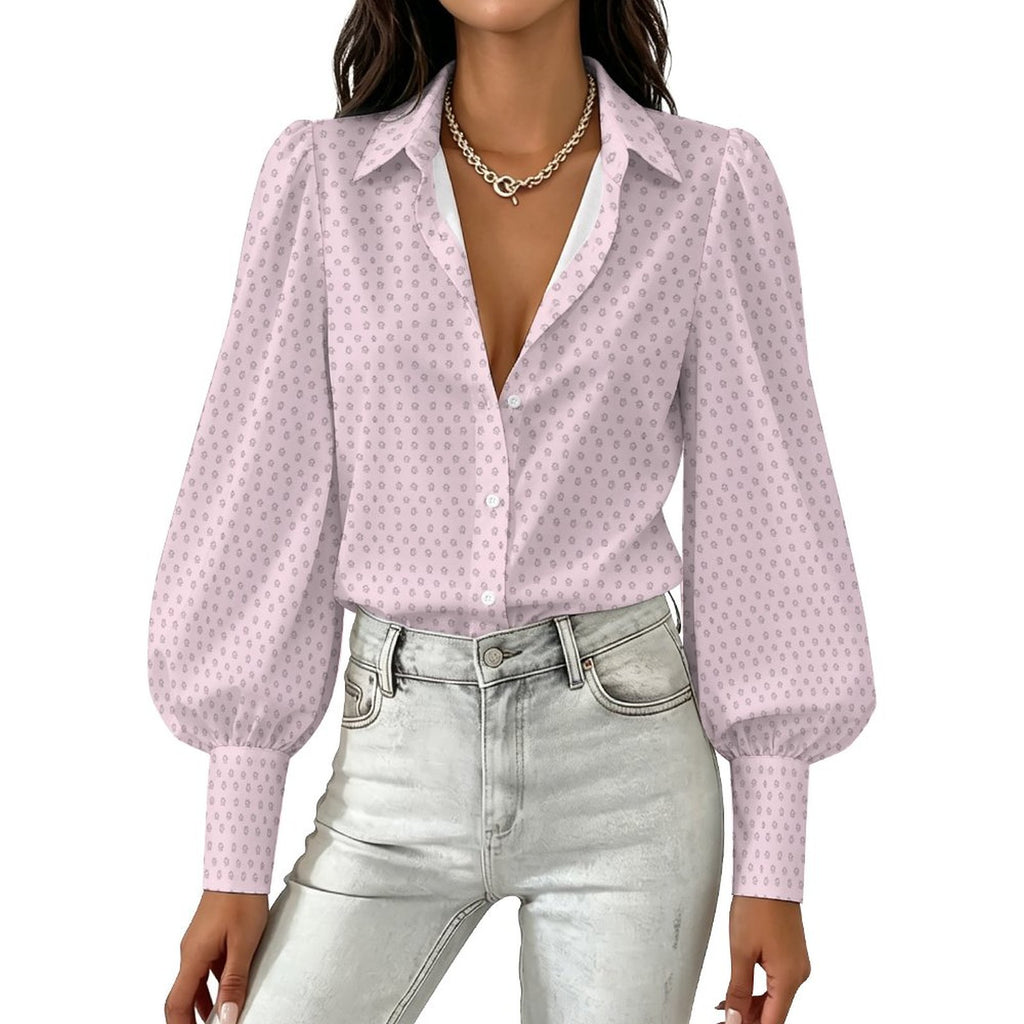 Realtor Little Homes Women's Satin Lantern Sleeve Long Sleeve Blouse(All-Over Printing)