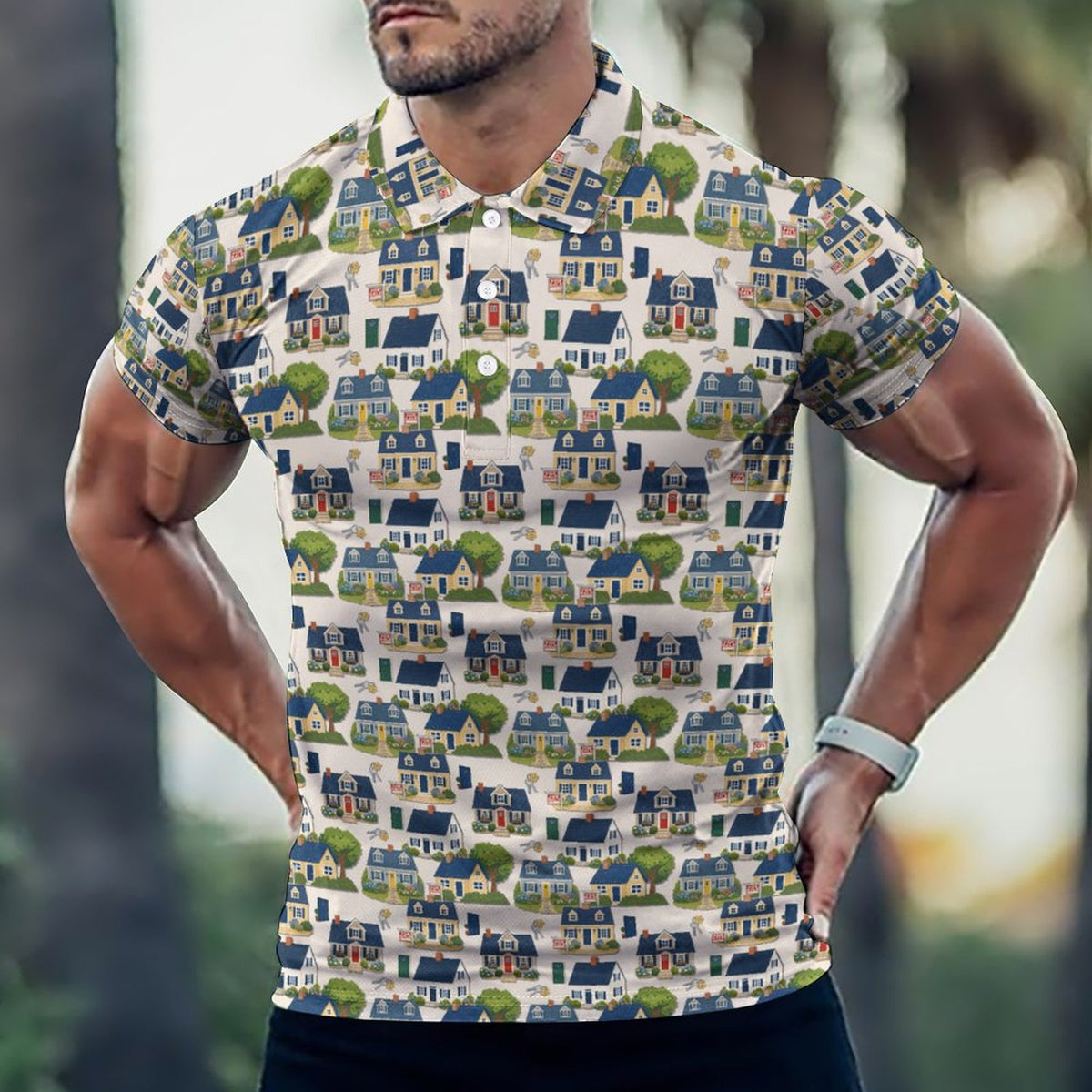 Men's Realtor POLO Shirt Stand out at showings, open houses and closings in this iconic golf polo featuring a bold real estate pattern.