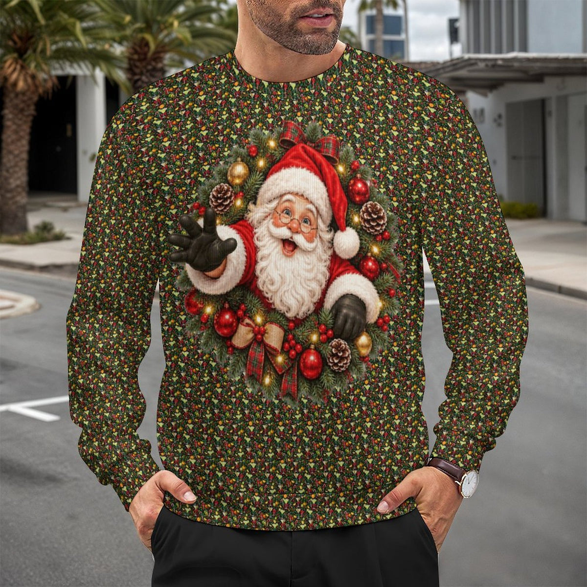 Old St. Nick Ugly Christmas Sweater Oversized Thick Pullover Sweater(All-Over Printing)