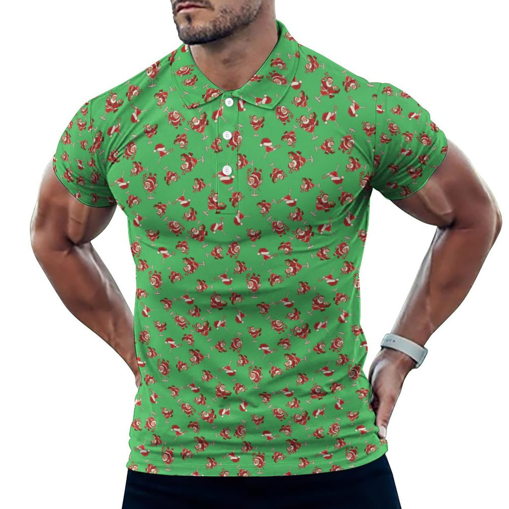 Men's Ugly Christmas POLO Shirt Santa's on the Sauce Green (All-Over Printing)
