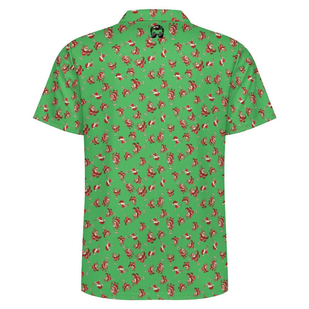 Men's Ugly Christmas POLO Shirt Santa's on the Sauce Green (All-Over Printing)