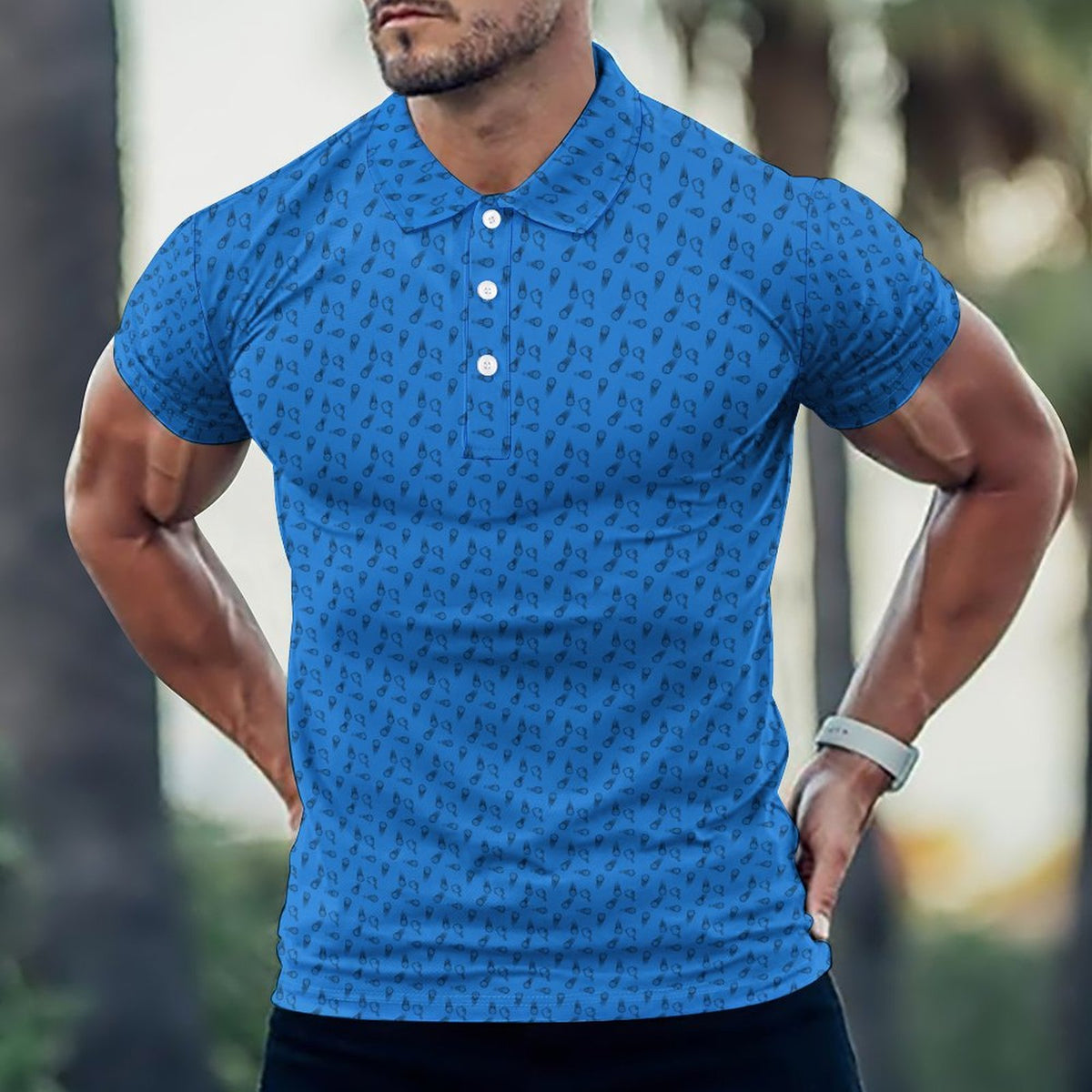 Men's Blue Pickleball Polo Shirts with All-Over printing Design Straight