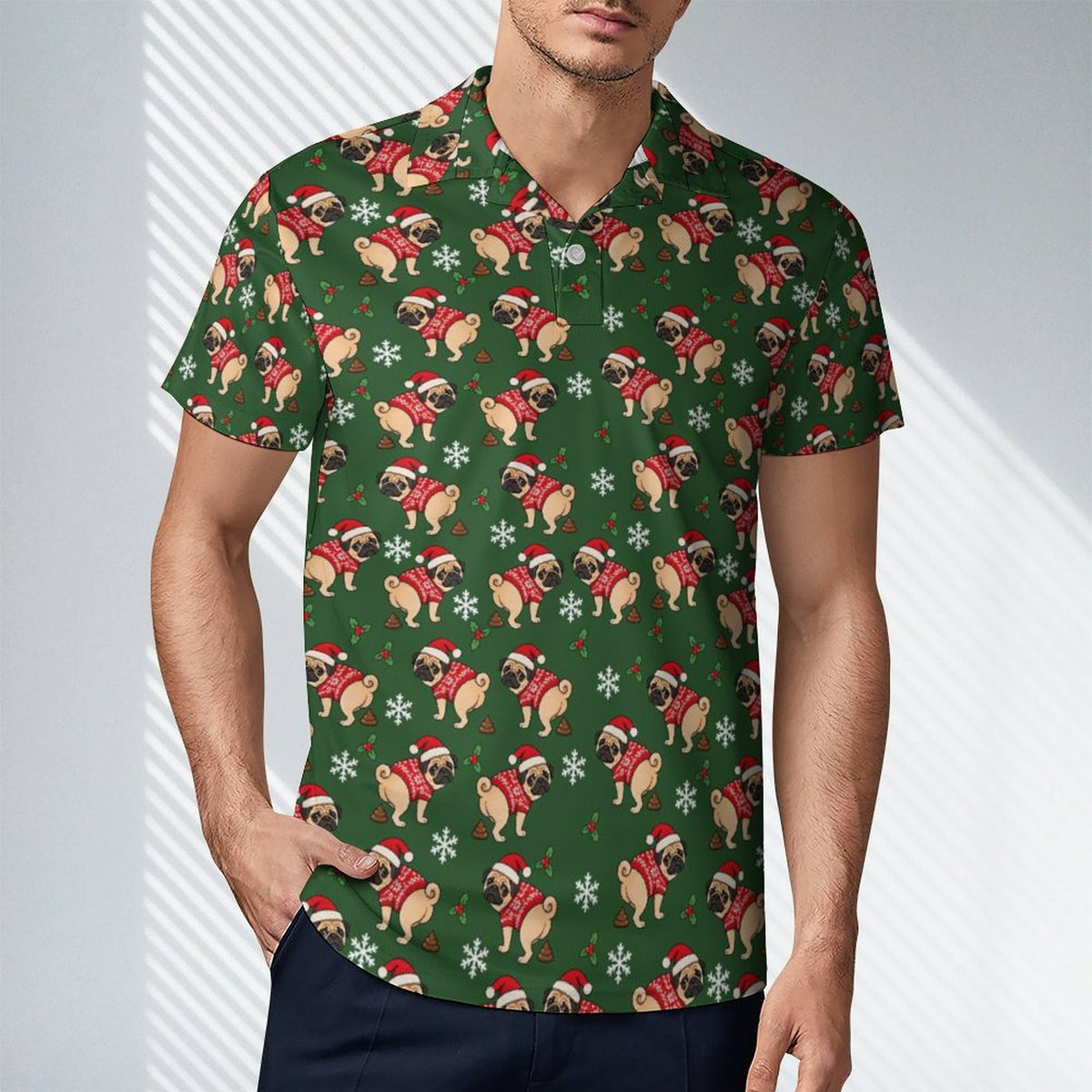 Ugly Christmas Sweater Cotton POLO Shirts Short Sleeve for Men(All-Over Printing)