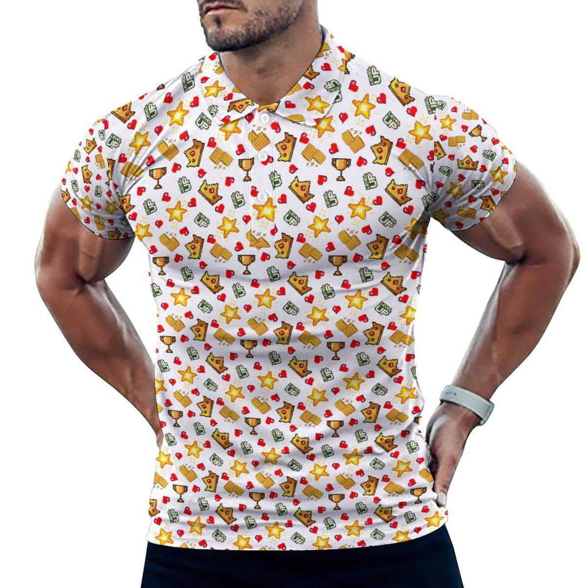 Gamer Arcade Color Polo Shirts with All-Over printing Design Straight