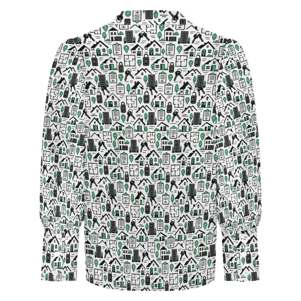 Women's Realtor  Satin Lantern Sleeve Long Sleeve Blouse( Stand out at showings, open houses and closings in this iconic golf polo featuring a bold real estate pattern.