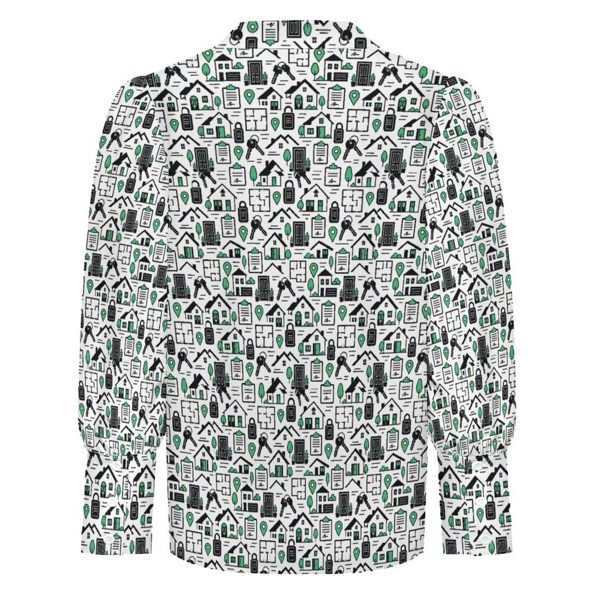 Women's Realtor  Satin Lantern Sleeve Long Sleeve Blouse( Stand out at showings, open houses and closings in this iconic golf polo featuring a bold real estate pattern.