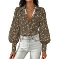 Women's Elegant Western Blouse Satin Lantern Sleeve Long Sleeve Blouse(All-Over Printing)