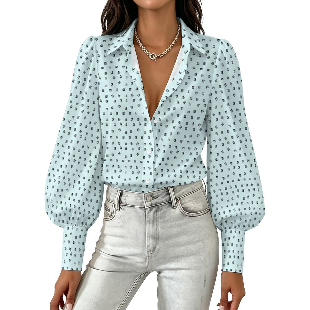 Women's Satin Lantern Sleeve Realtor Long Sleeve Blouse Stand out at showings, open houses and closings in this men’s Realtor silk blouse featuring a bold real estate pattern.