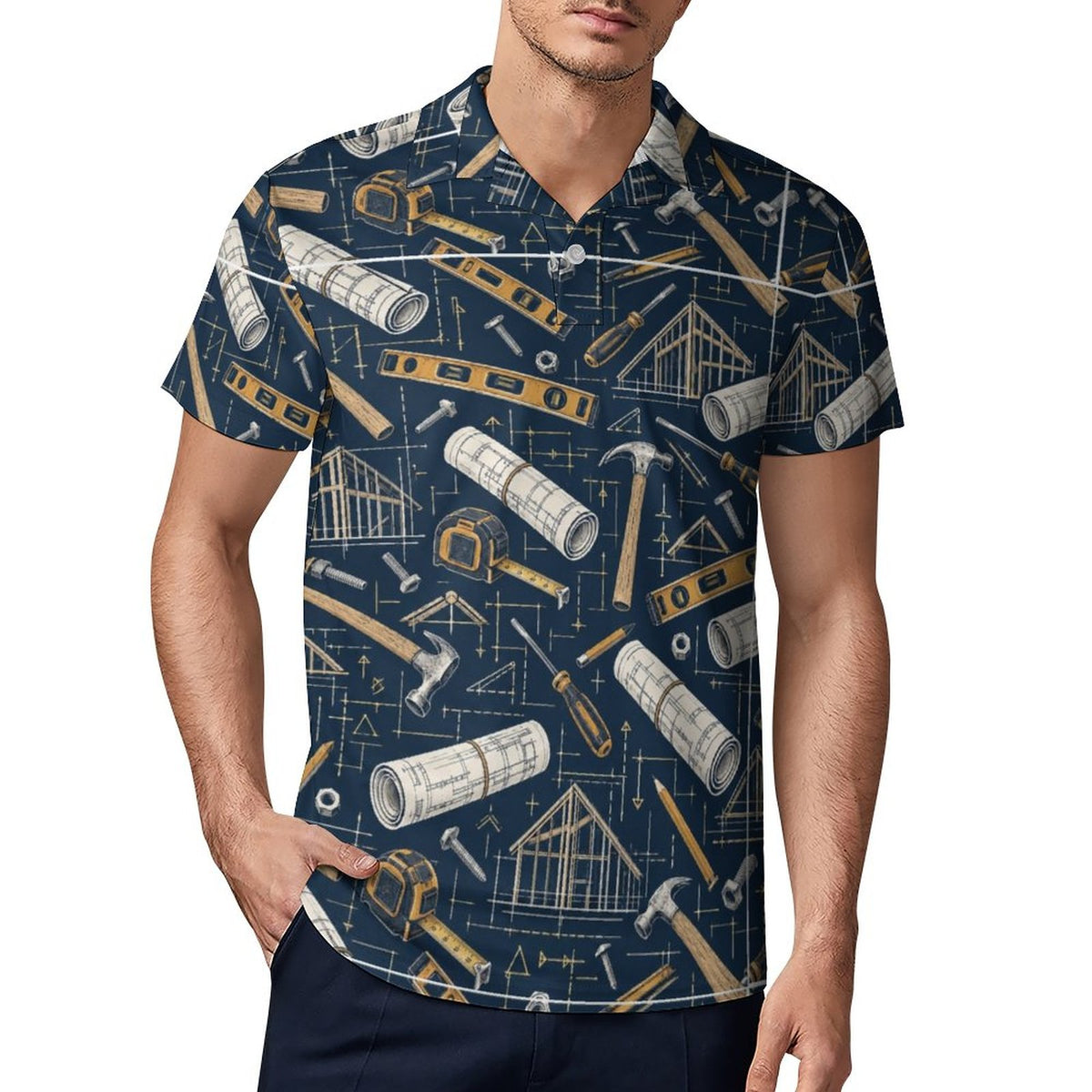 Men's General Contractor Polo UPF50+ 180gsm Cooling Polyester T-shirt Shop contractor polos and shirts featuring bold construction-inspired patterns made for builders, tradesmen, contractor, architect