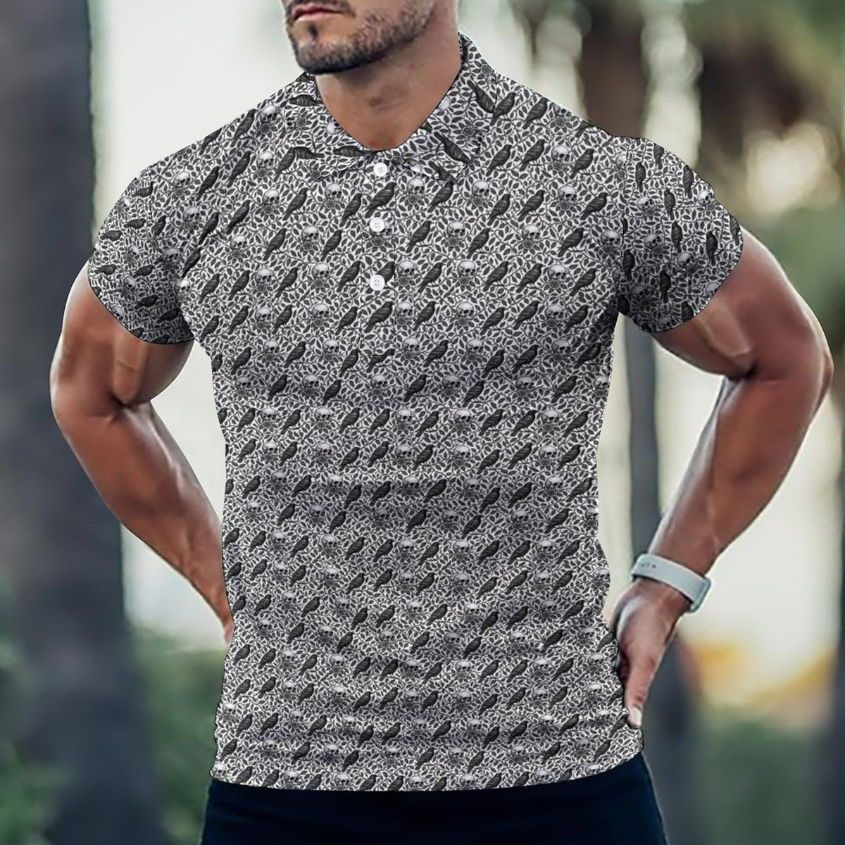 Ravens and Skulls Golf Polo Shirt Halloween