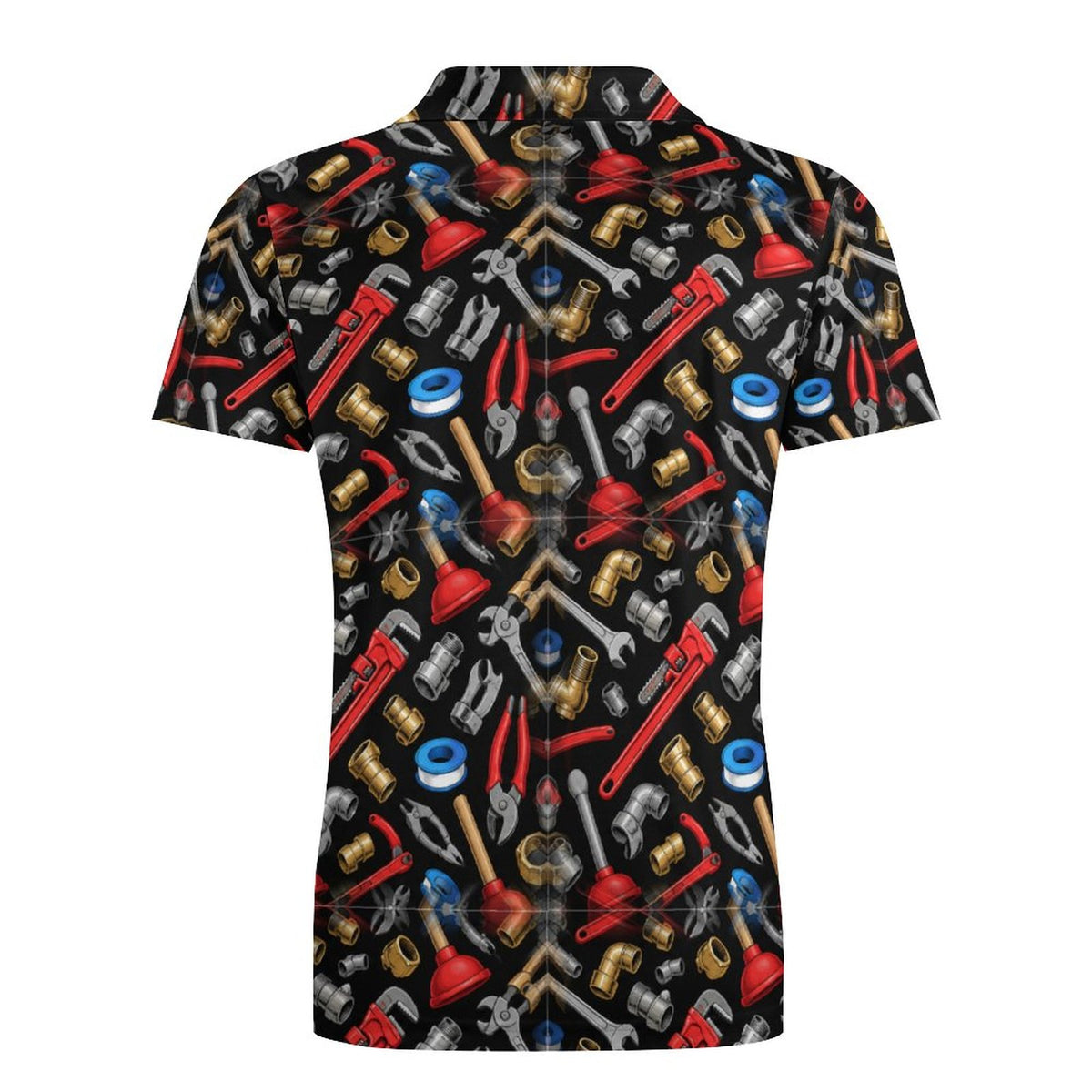 Men's General Contractor Plumbing Polo UPF50+ 180gsm Cooling Polyester Shop plumber polos and shirts with bold plumbing-inspired patterns featuring tools, pipes, wrenches, and trade designs