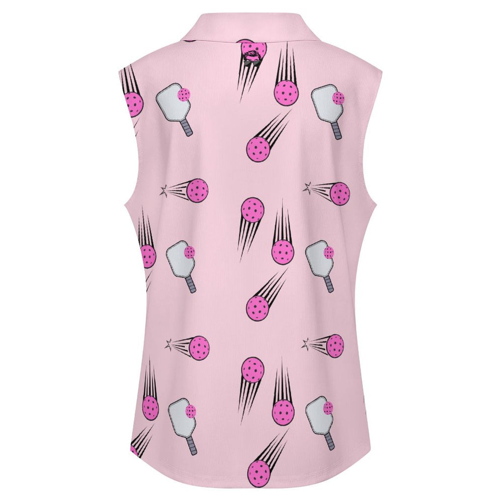 Women's Pink Pickleball POLO Tank Top(All-Over Printing)