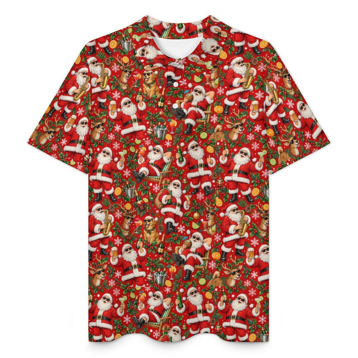 Santa and Golden Retrievers Men's Quick Dry POLO Shirt(All-Over Printing)