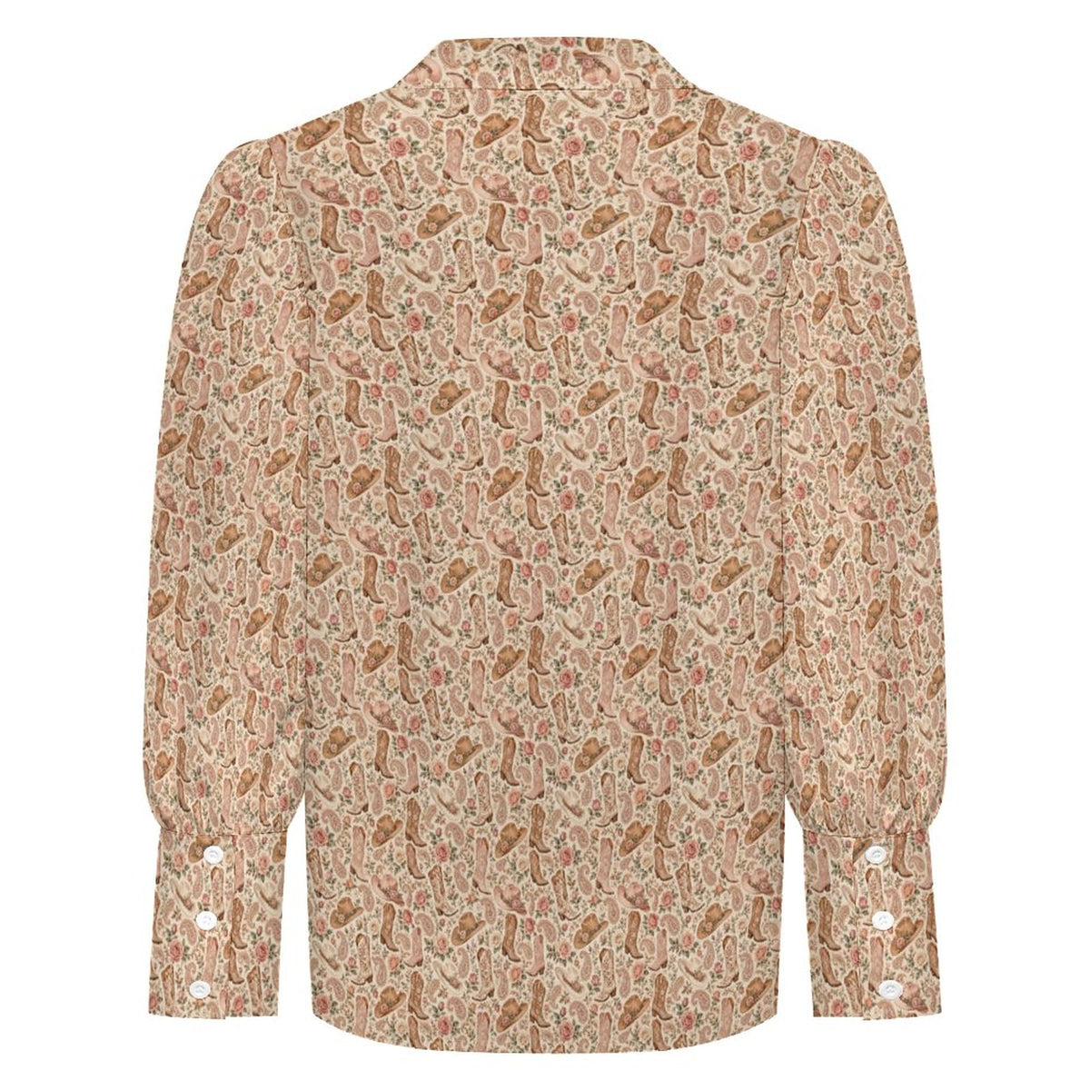 Women's Elegant Western Blouse  Satin Lantern Sleeve Long Sleeve Blouse(All-Over Printing)