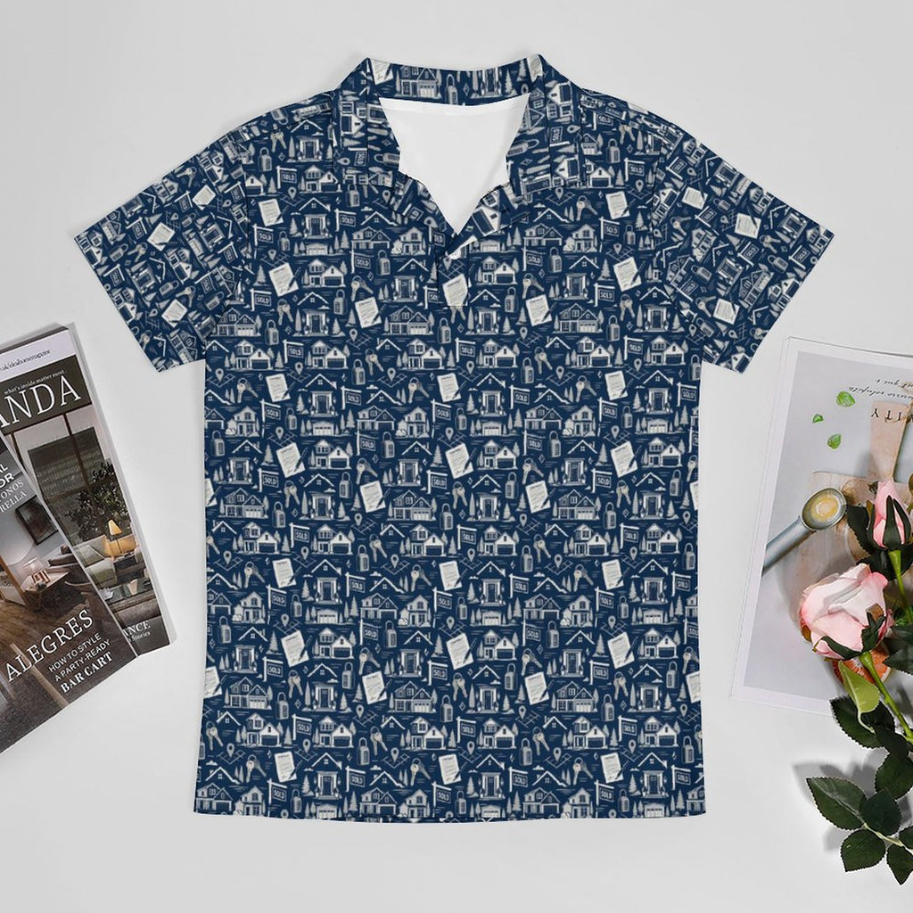 Mens Realtor Polo UPF50+ 180gsm Cooling Polyester Men's POLO T-shirt(All-Over Printing) Stand out at showings, open houses and closings in this iconic golf polo featuring a bold real estate pattern.
