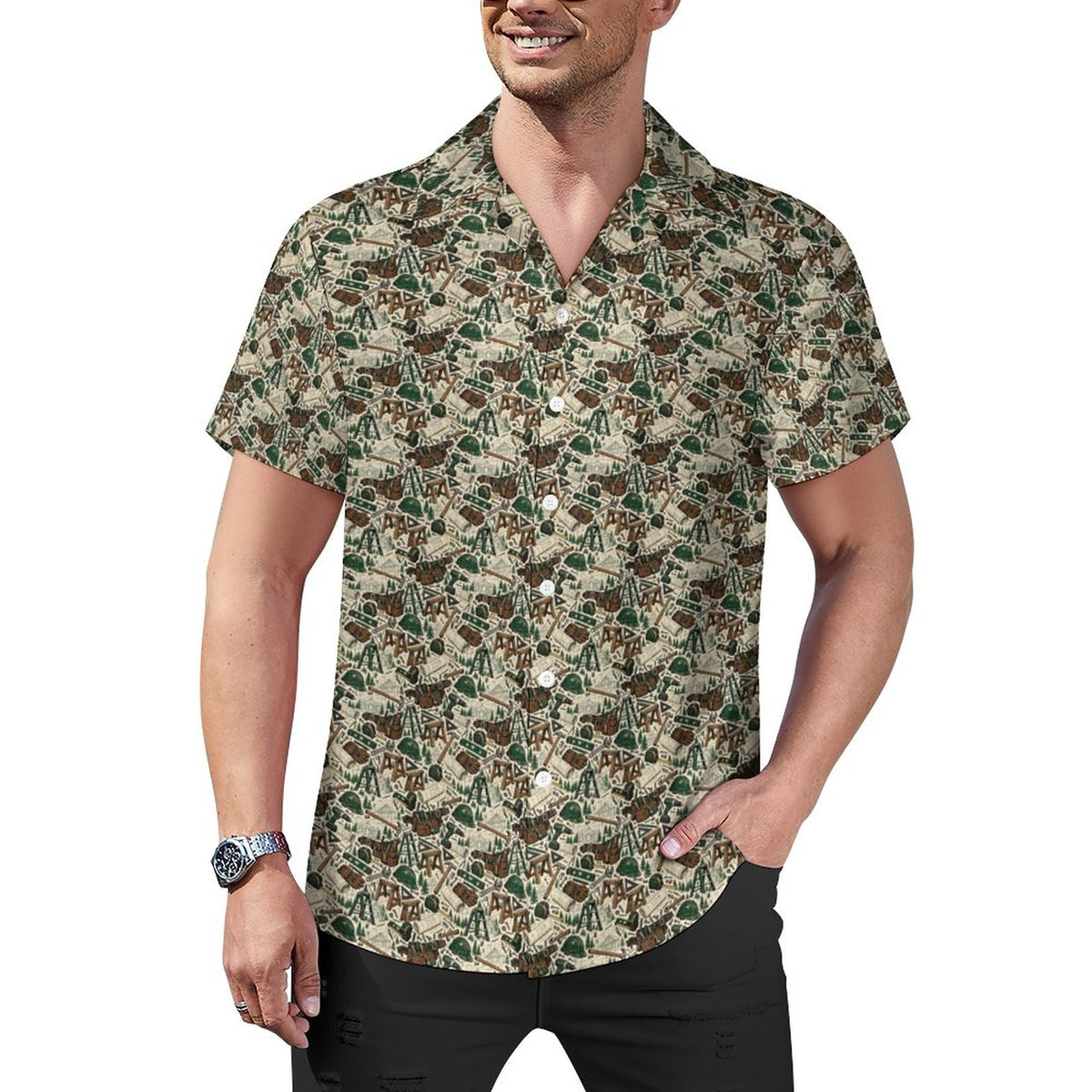 General Contractor Shirt Cotton Cuban Collar Shirt For Men(All-Over Printing)