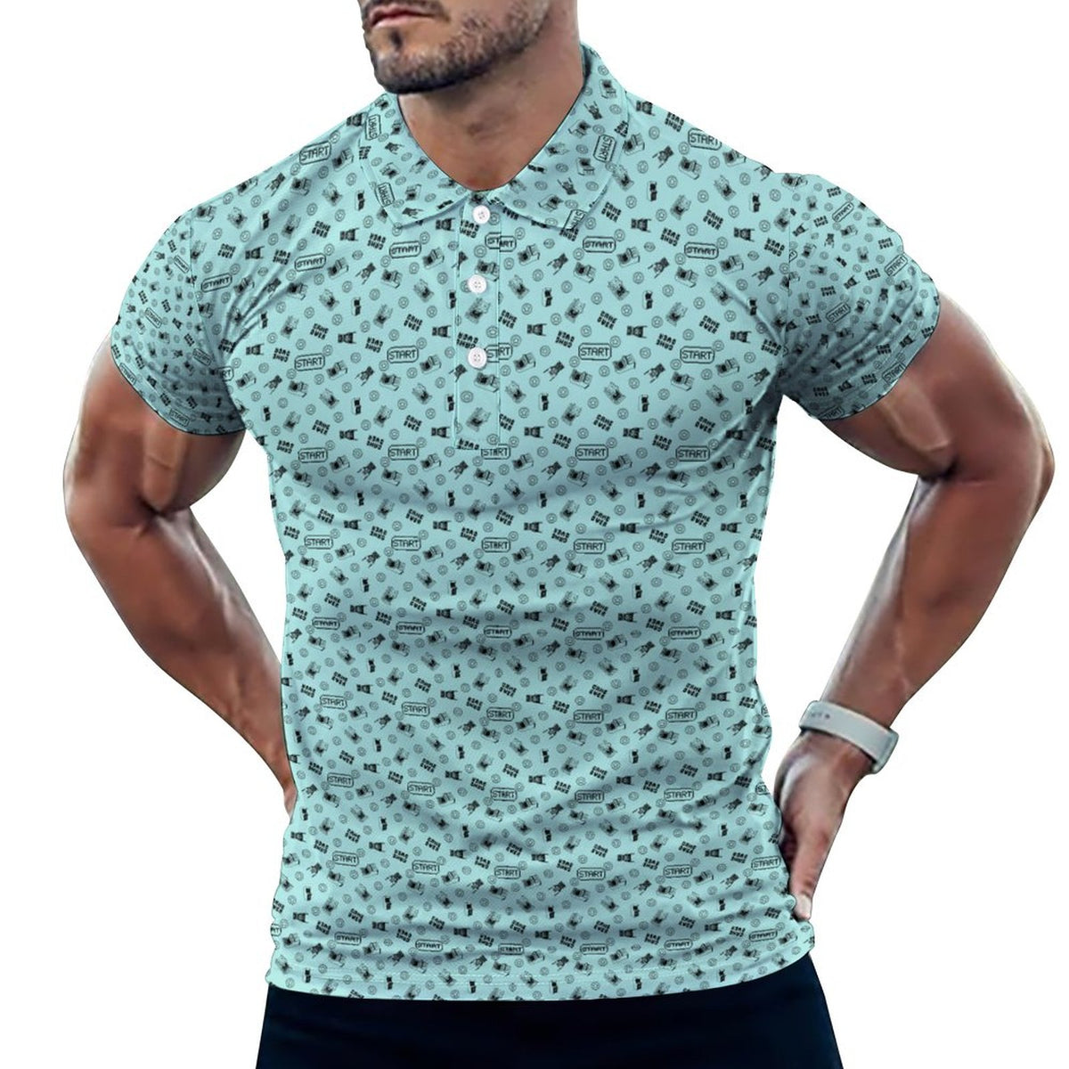 Gamer Arcade Polo Shirts with All-Over printing Design Straight