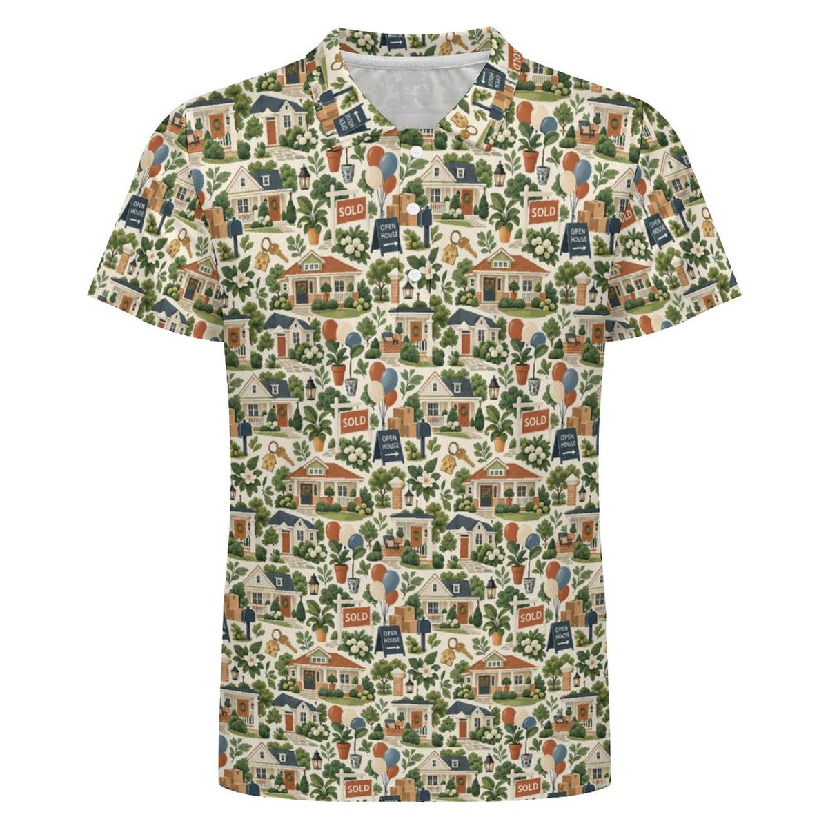 Men's Realtor POLO Shirt Stand out at showings, open houses and closings in this iconic golf polo featuring a bold real estate pattern.