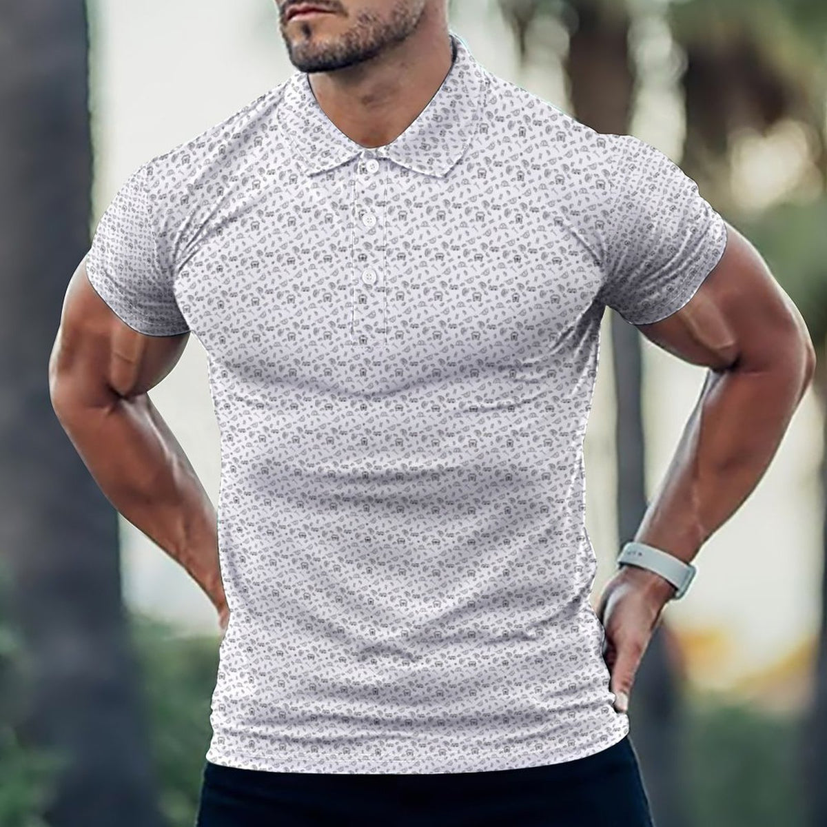 Black and white Fireman Polo Shirts with All-Over printing Design Straight