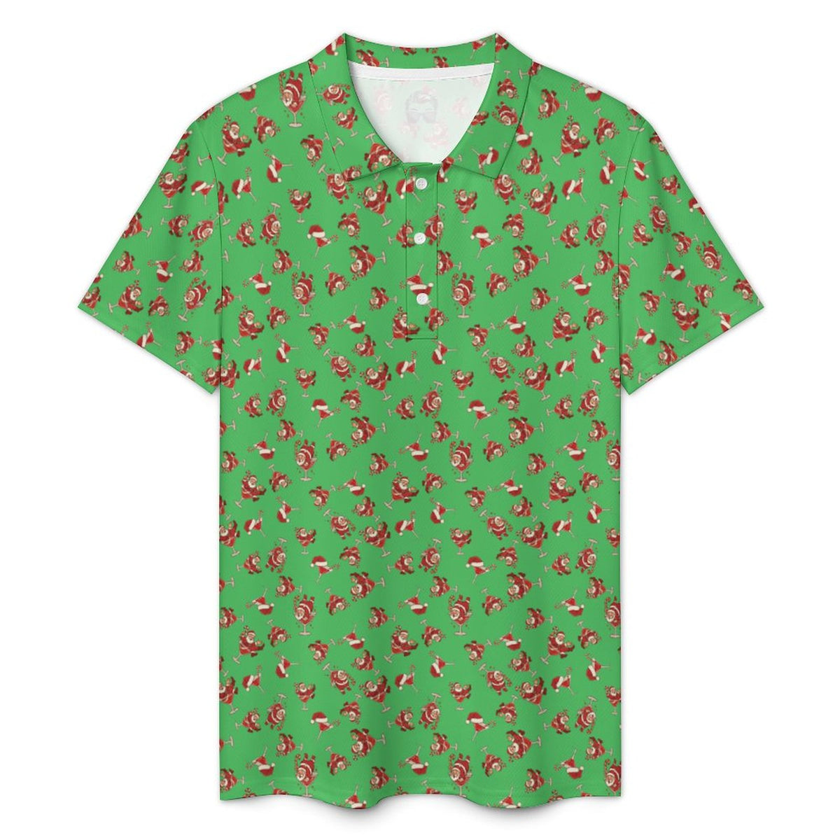 Men's Ugly Christmas POLO Shirt Santa's on the Sauce Green (All-Over Printing)