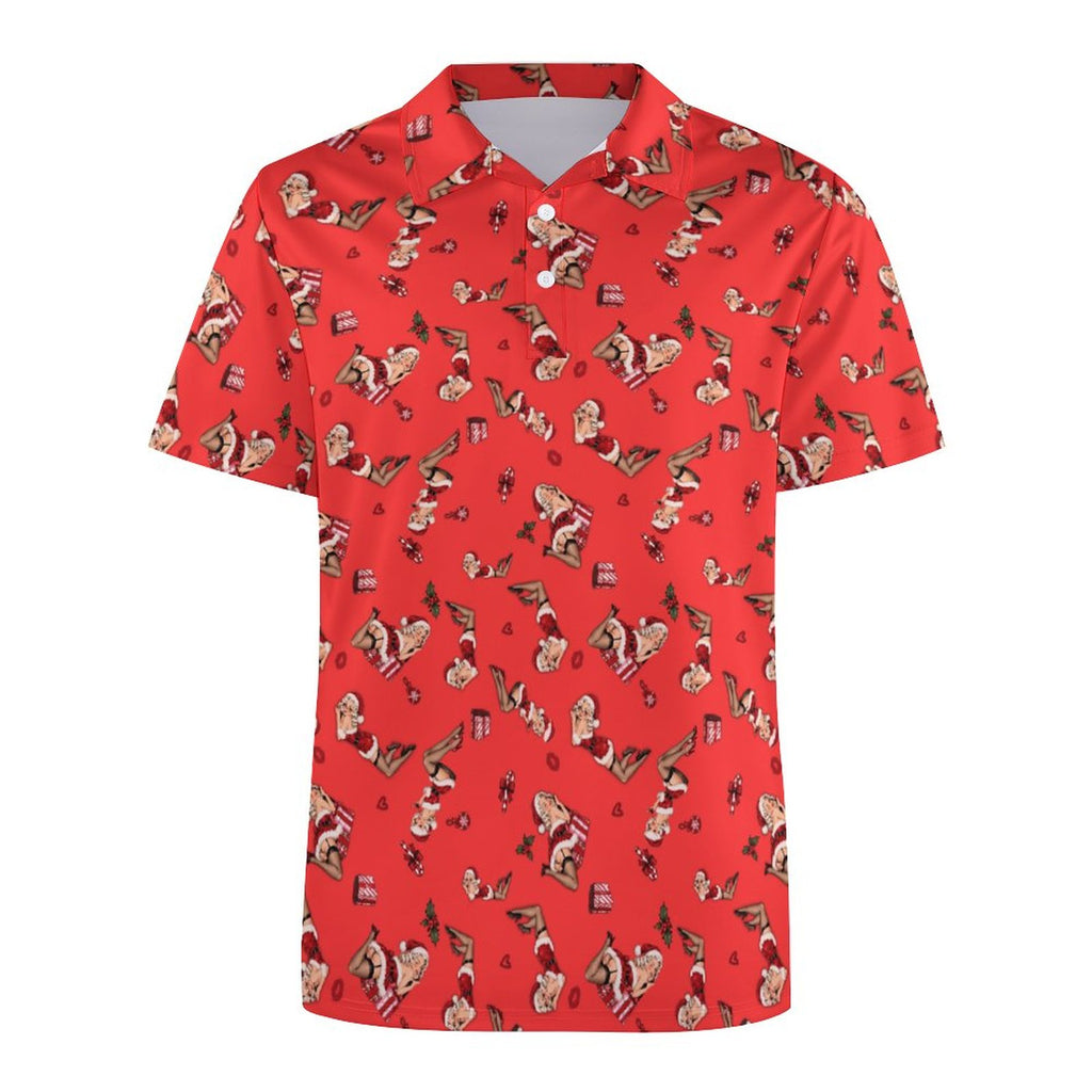 Christmas Shirt Mrs. Claus Pinup Naught  Polo Shirts with All-Over printing Design Straight
