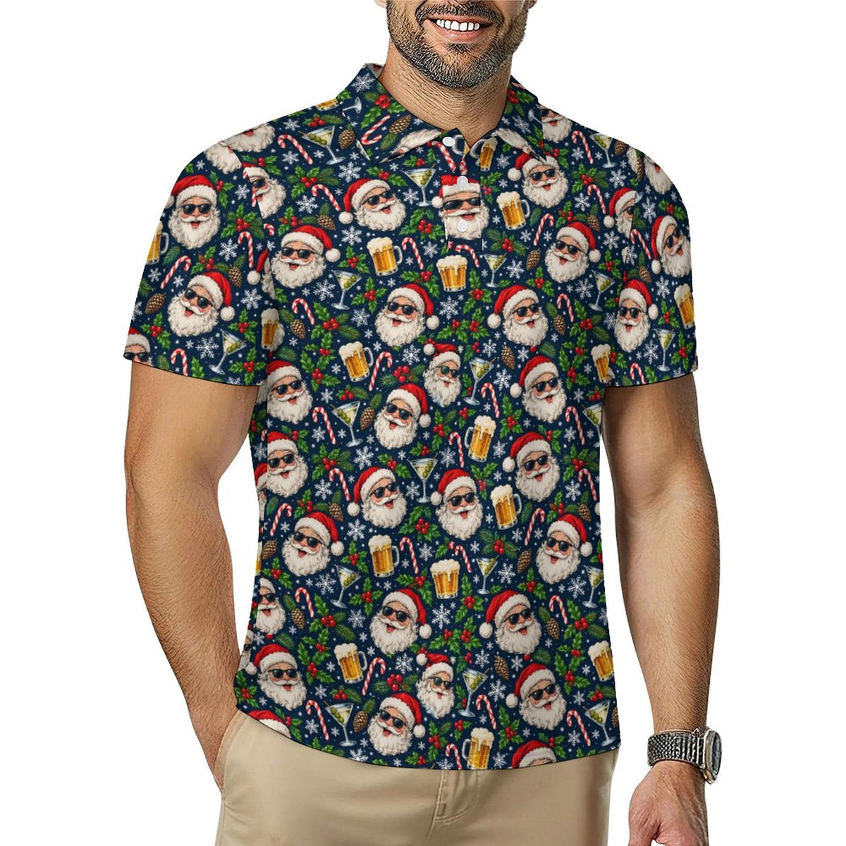 Men's Christmas Polo jolly old Saint Nick Quick Dry POLO Shirt(All-Over Printing)