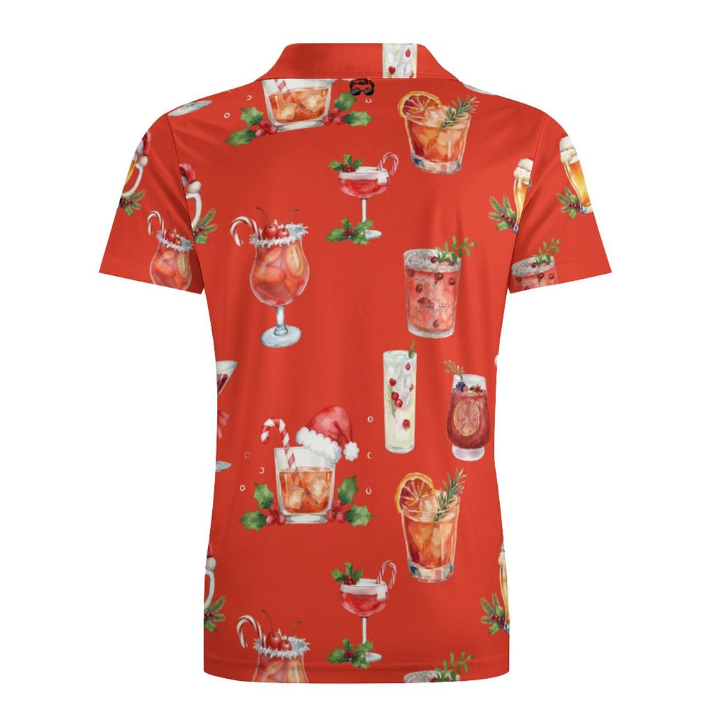 Men's Christmas Cocktails Cotton POLO Shirts Short Sleeve for Men( Red)