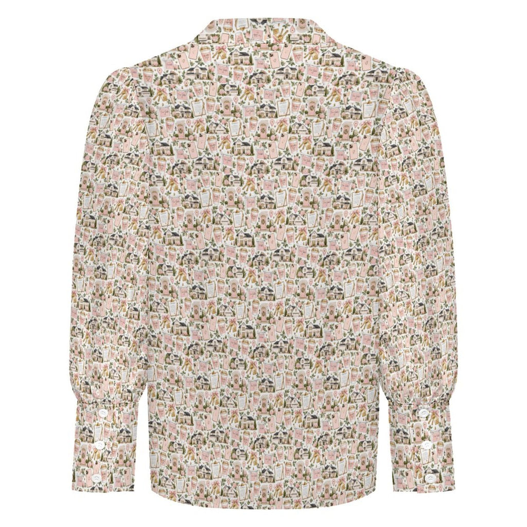 Women's Realtor  Satin Lantern Sleeve Long Sleeve Blouse Stand out at showings, open houses and closings in this iconic golf polo featuring a bold real estate pattern.