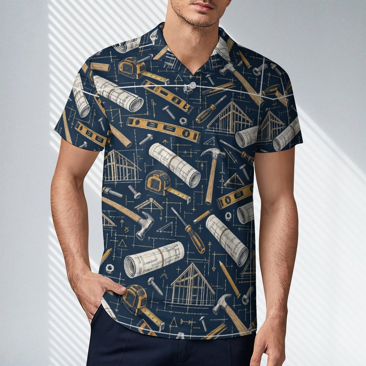 Men's General Contractor Polo UPF50+ 180gsm Cooling Polyester T-shirt Shop contractor polos and shirts featuring bold construction-inspired patterns made for builders, tradesmen, contractor, architect