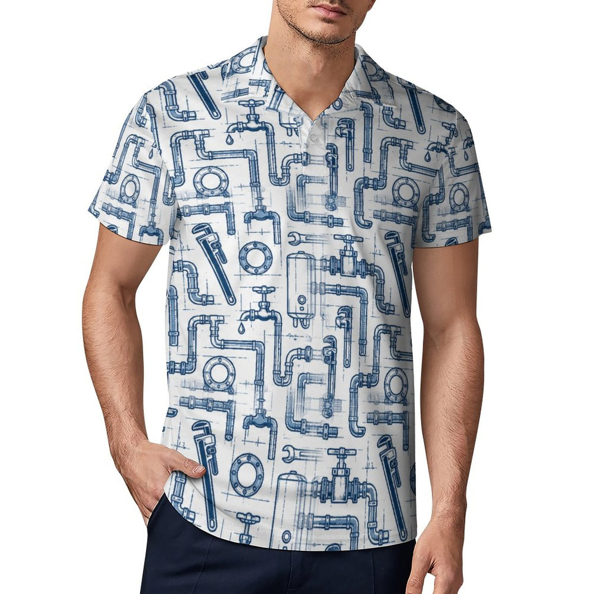 General Contractor Plumber Polo UPF50+ 180gsm Cooling Polyester Men's  Shop plumber polos and shirts with bold plumbing-inspired patterns featuring tools, pipes, wrenches, and trade designs