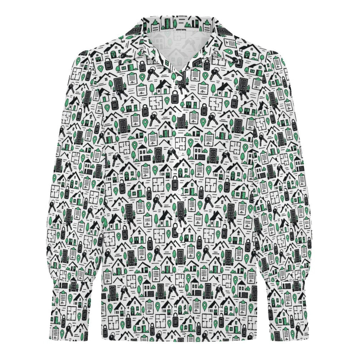 Women's Realtor  Satin Lantern Sleeve Long Sleeve Blouse( Stand out at showings, open houses and closings in this iconic golf polo featuring a bold real estate pattern.