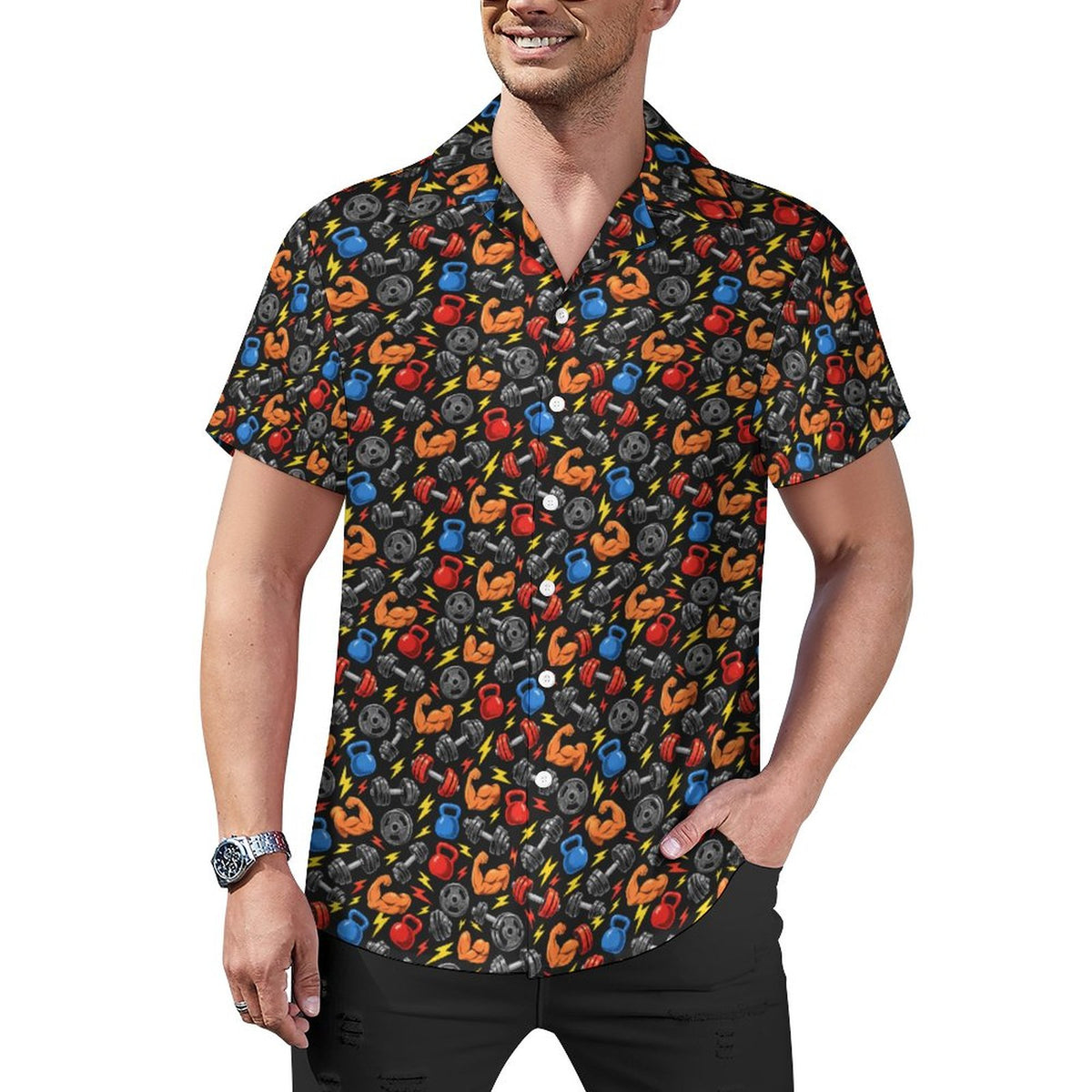 Gym Bros  Cotton Cuban Collar Shirt For Men(All-Over Printing)