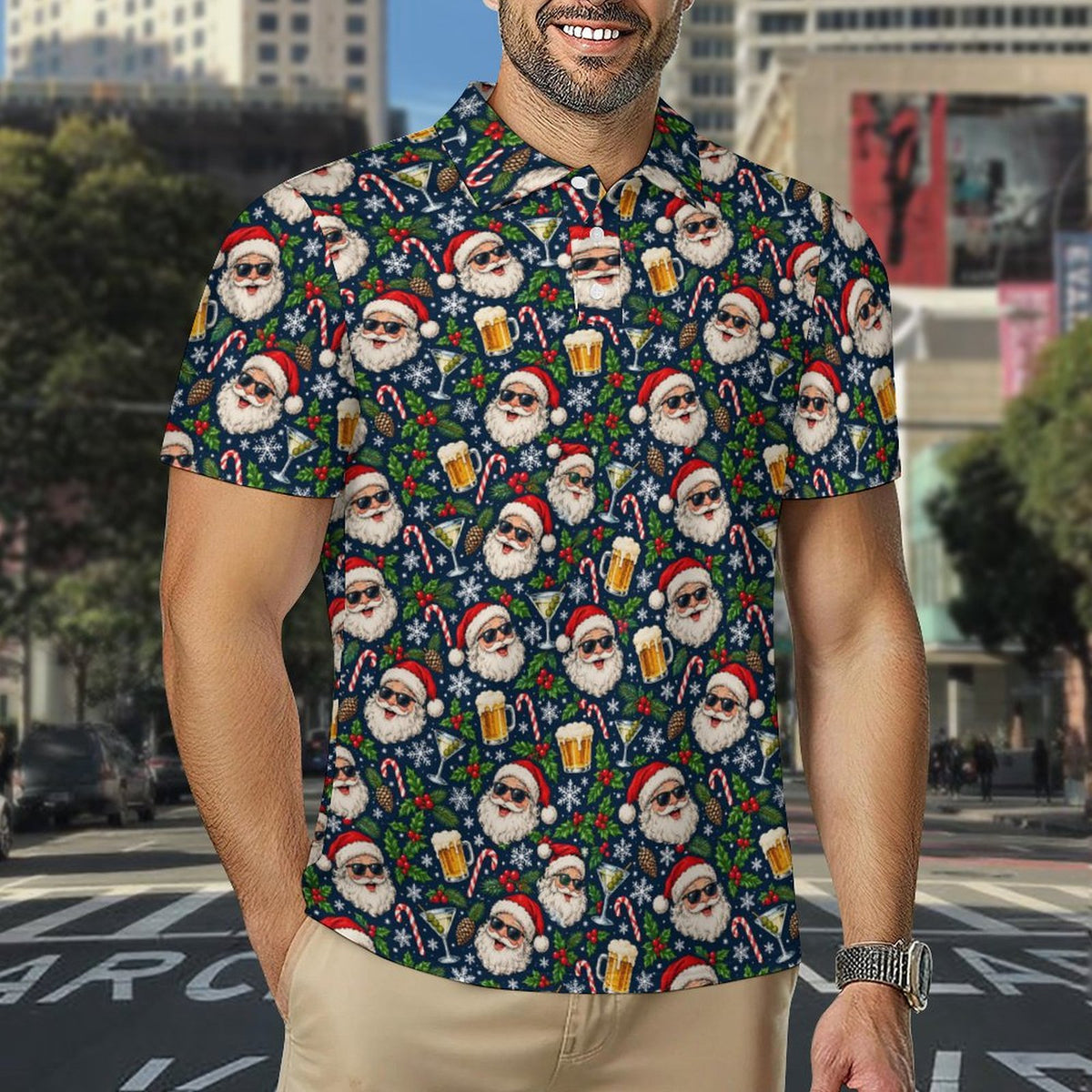 Men's Christmas Polo jolly old Saint Nick Quick Dry POLO Shirt(All-Over Printing)