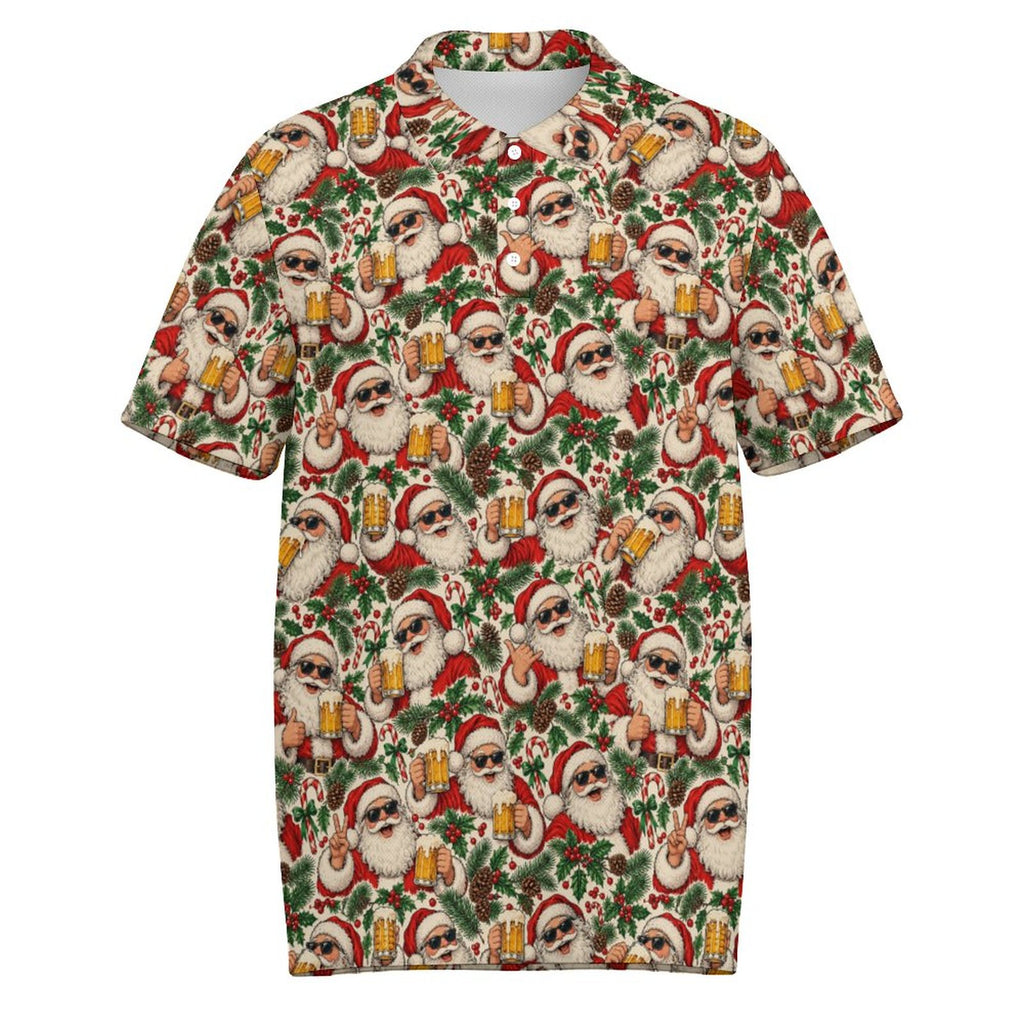 Men's Christmas Polo Santa drinking beer Quick Dry POLO Shirt(All-Over Printing)