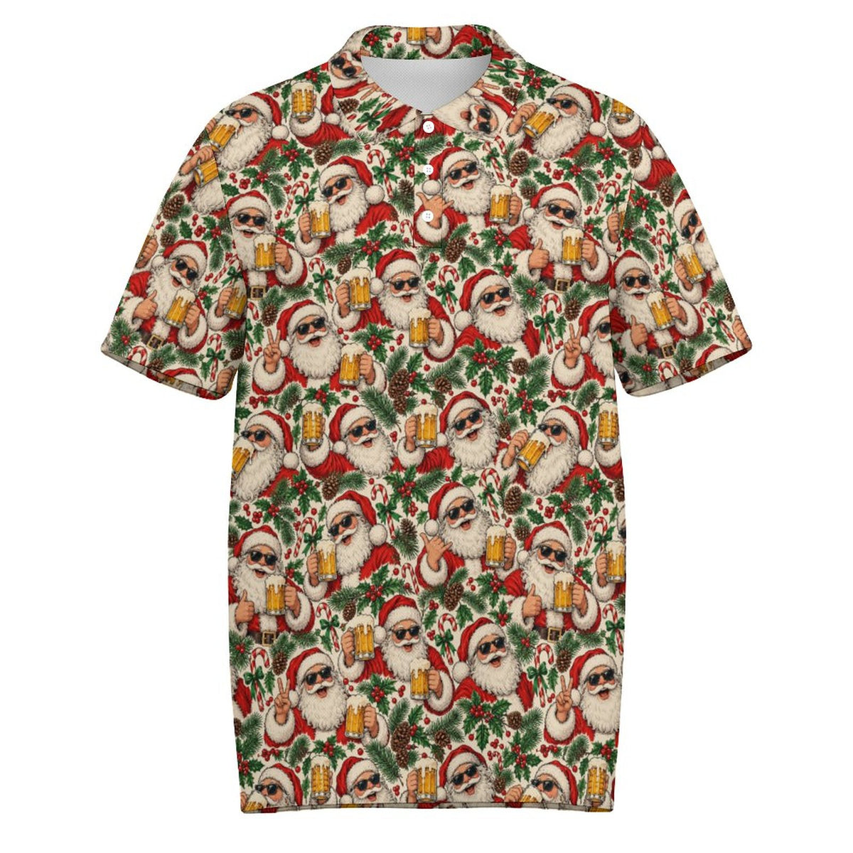 Men's Christmas Polo Santa drinking beer Quick Dry POLO Shirt(All-Over Printing)
