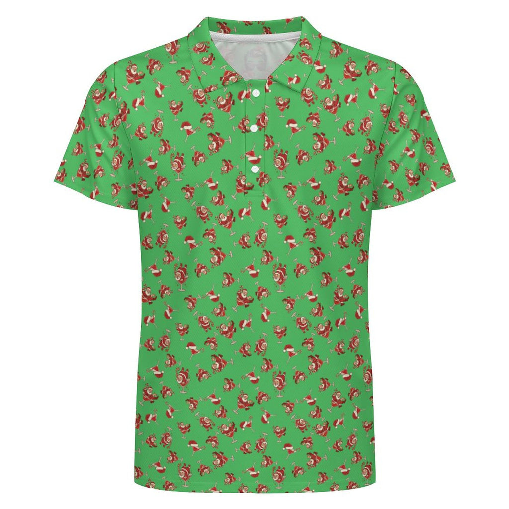 Men's Ugly Christmas POLO Shirt Santa's on the Sauce Green (All-Over Printing)