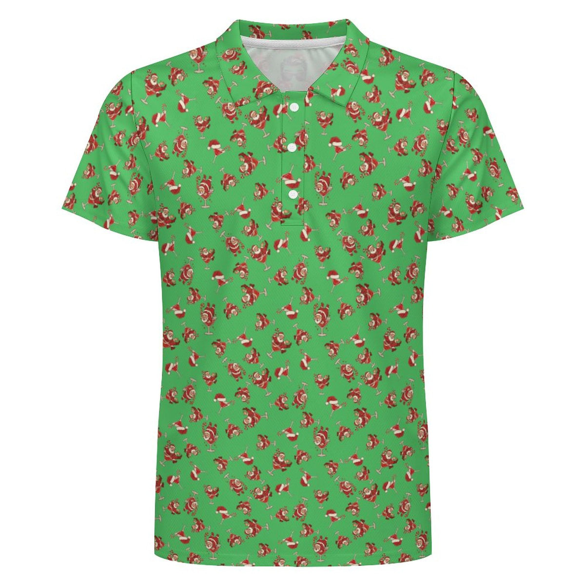 Men's Ugly Christmas POLO Shirt Santa's on the Sauce Green (All-Over Printing)