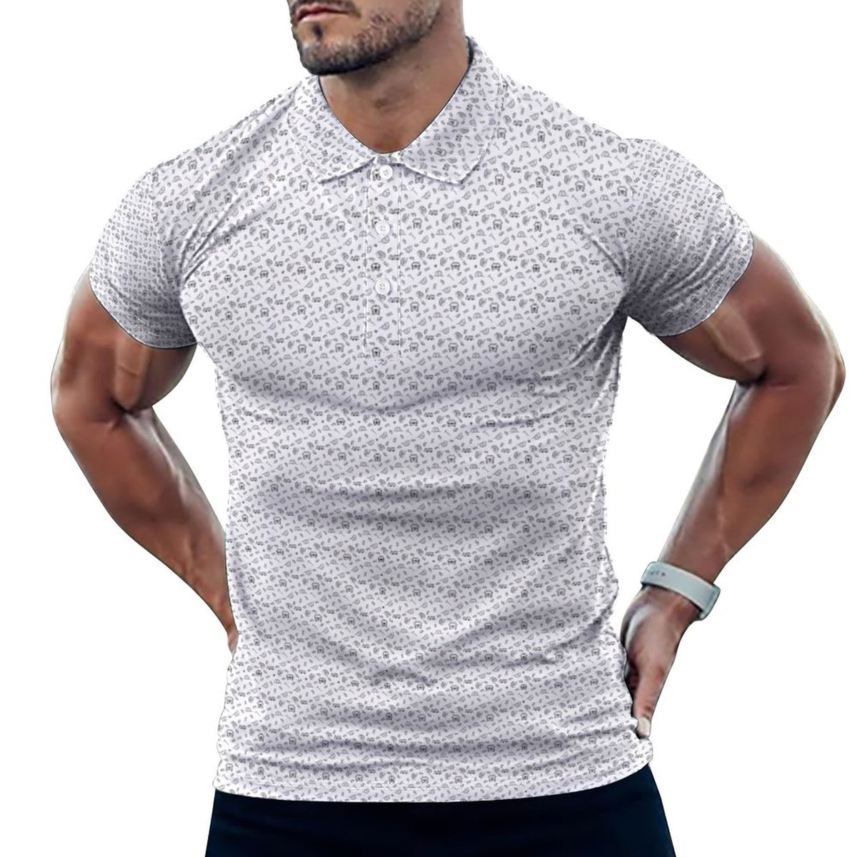 Black and white Fireman Polo Shirts with All-Over printing Design Straight