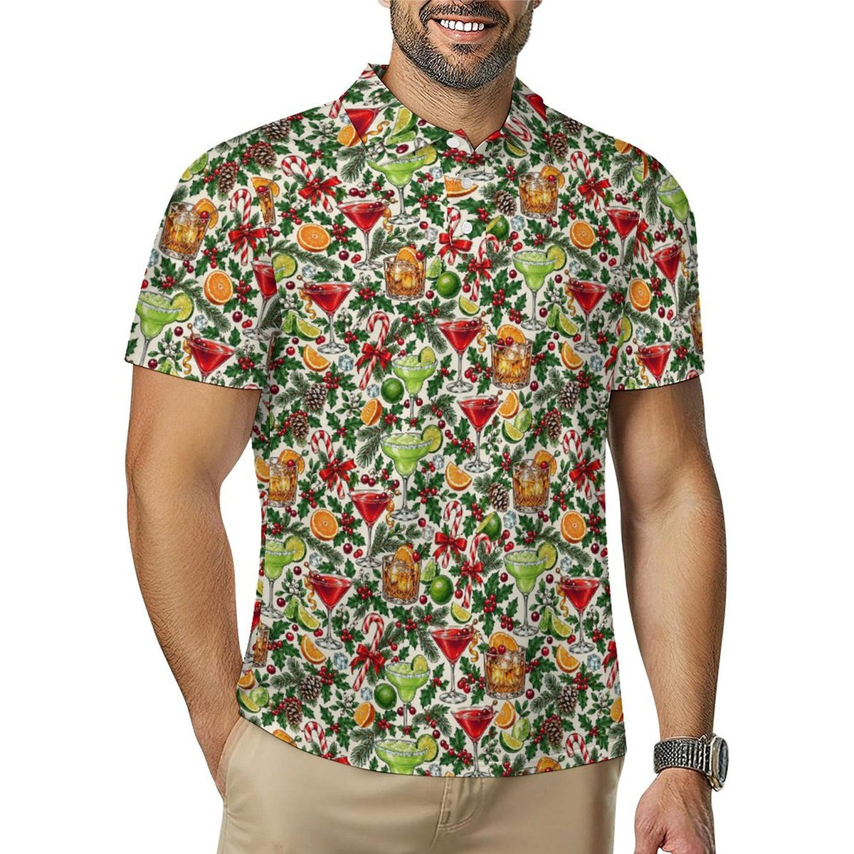 Holiday Cocktails Shirt  Men's Quick Dry POLO Shirt(All-Over Printing)
